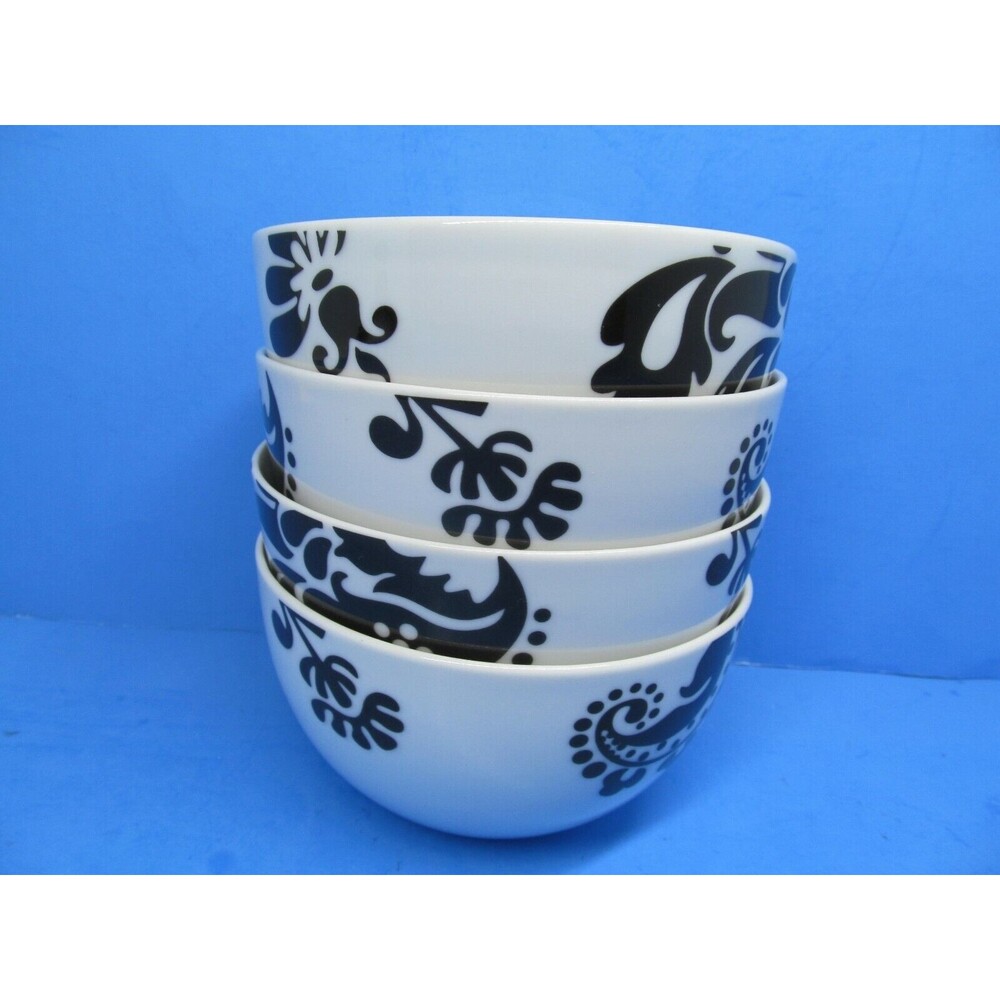 Shannon Palace Damask Black On White 3" H X 5 1/2" W Cereal Bowls Set Of 4 Bowls